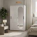 Lemari Pakaian Besi Sliding 120 - 2 Pintu Motif Garis Cermin Oval